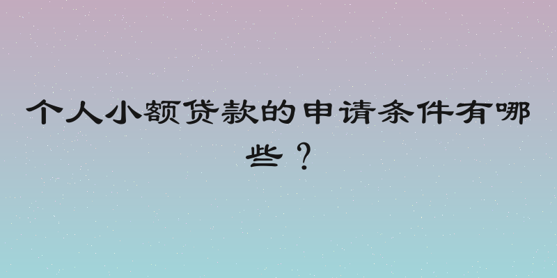 个人小额贷款的申请条件有哪些？