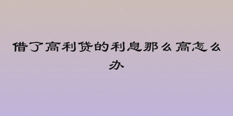 借了高利贷的利息那么高怎么办